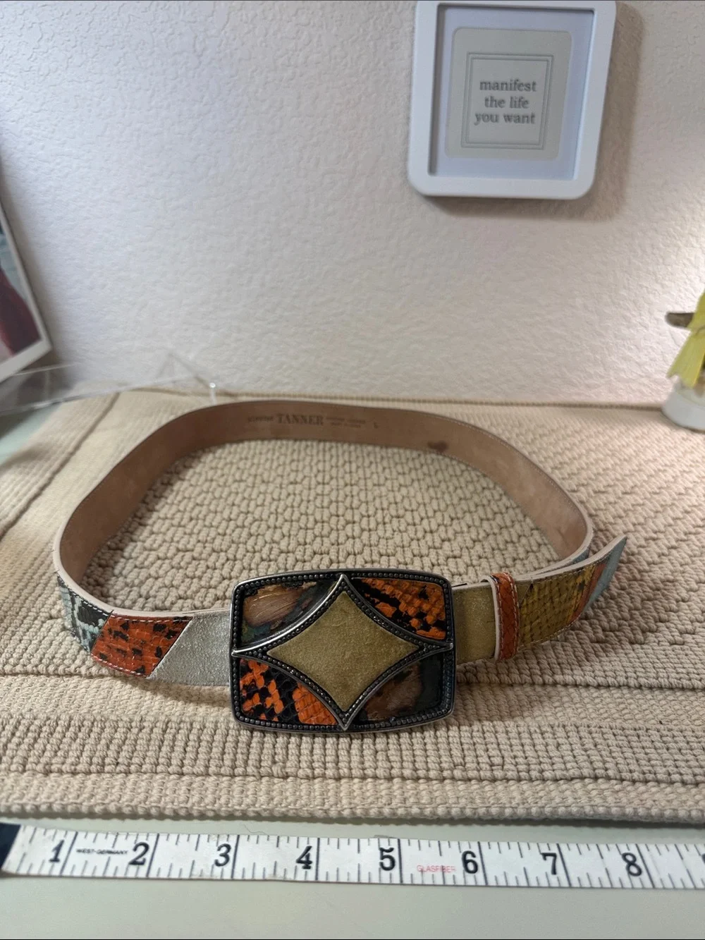 Tanner Italy Genuine Leather Patchwork Snake Print Belt